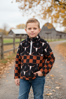  Bull skull & checker printed pullover sweater. (WESTERN) TPB50691 SOL