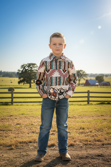  Unisex aztec printer long sleeve shirt. (WESTERN) TPB50658 JEAN