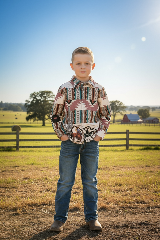 Unisex aztec printer long sleeve shirt. (WESTERN) TPB50658 JEAN