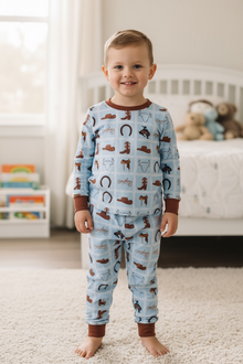  Boys LT. blue multi printed western pajamas. PJB60001 SOL
