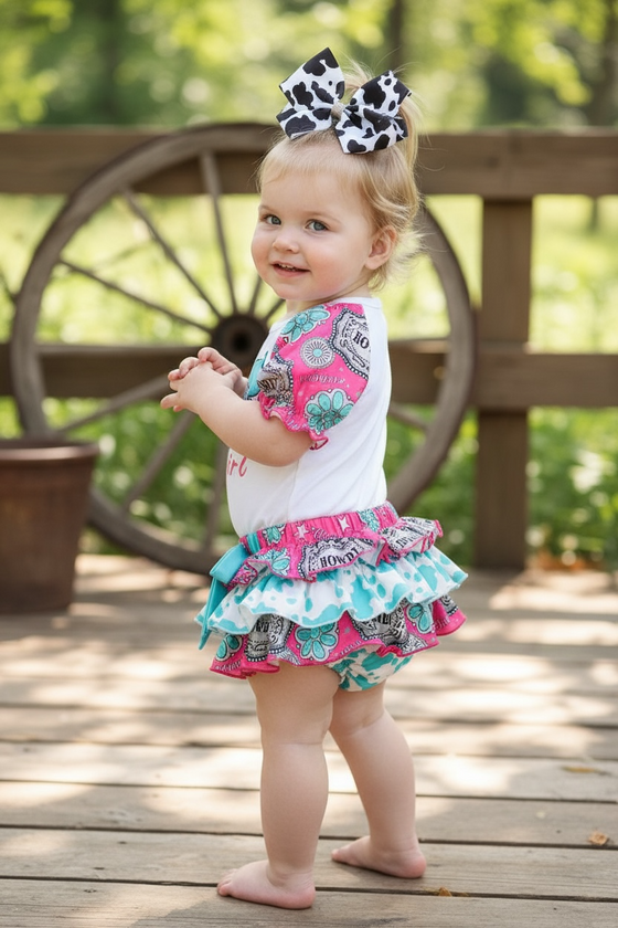 Howdy Cowgirl" multi-printed baby onesie & bloomers. RPG53245 JEAN