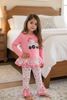 Pink ruffle tunic with choo choo appliqué & floral leggings. OFG60027 AMY