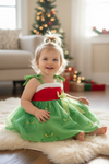 Multi-Christmas character printed girls dress.  DRG52035 AMY