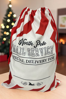  19" X 27"Stripe-North Pole Mail Service printed Christmas sack.. SC-17
