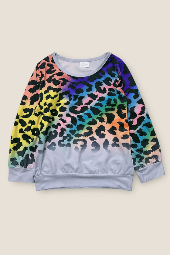 (GIRLS).Tie dye animal printed long sleeve top. LC-TP-20218565-AMY