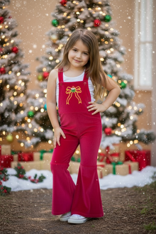  Christmas character on fuchsia velvety fabric romper. PNG50763 SOL