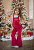 Christmas character on fuchsia velvety fabric romper. PNG50763 SOL