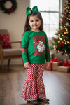 Santa printed sweatshirt and checker bell bottoms. AMY