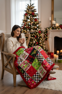  Christmas Character 50" X 60" throw blanket with fleece and red trim. BL072305-50*60inches