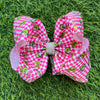 6.5" Christmas character pink checkered hair bows. 4pcs/$10.00 BW-DSG-C1