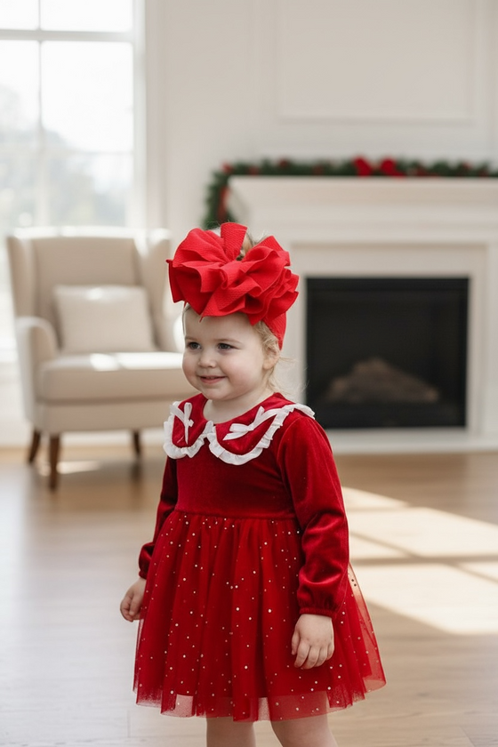 ❄️DRG42234 AMY: Shimmery red dress with fancy velvety fabric.