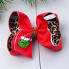6.5" Christmas character printed bow w/red & cheetah printed ribbon. 4pcs/$10.00 BW-DSG-B279