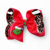 6.5" Christmas character printed bow w/red & cheetah printed ribbon. 4pcs/$10.00 BW-DSG-B279