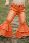 ORANGE DOUBLE LAYER DENIM BELL PANTS. KISSY-2020-18JEA