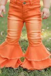 ORANGE DOUBLE LAYER DENIM BELL PANTS. KISSY-2020-18JEA