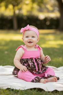  Pink and Camouflage fold over baby romper with snaps. RPG53244 JEAN