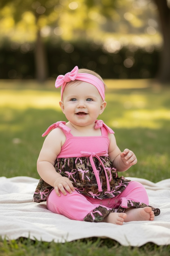 Pink and Camouflage fold over baby romper with snaps. RPG53244 JEAN