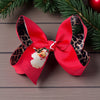 6.5" Christmas santa printed bow w/red & cheetah printed ribbon. 4pcs/$10.00 BW-DSG-B280