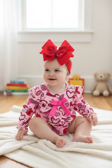  Heart  printed baby romper with pink front bow. RPG60053 JEAN