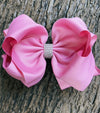 WILD ROSE 6.5"RHINESTONE  WIDE HAIR BOWS. 5PCS/$10.00 DOUBLE LAYER. BW-149-S