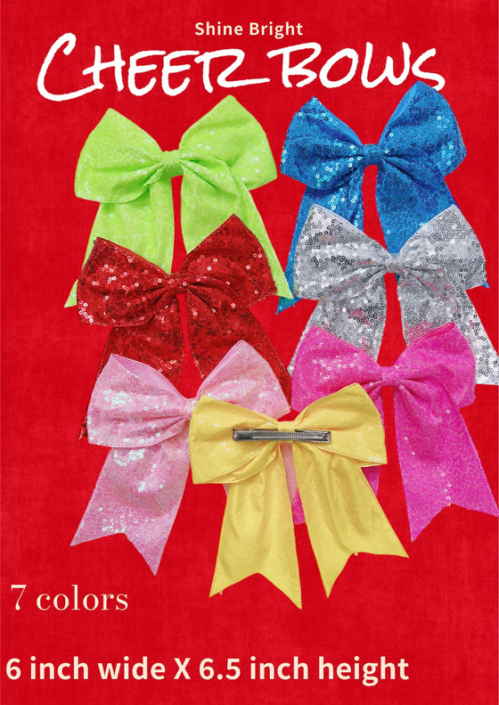 Sequins cheer hair bows w/alligator clip. (6pcs/$10.50) CHEERBOW-2023-B