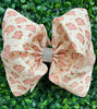 6.5" Cream gingham & pumpkin printed double layer hair bows. BW-DSG-B240