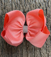 LT.CORAL DOUBLE LAYER RHINESTONE HAIR BOWS 6.5"WIDE 5PCS/$10.00 BW-238-S