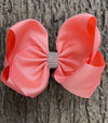 LT.CORAL DOUBLE LAYER RHINESTONE HAIR BOWS 6.5"WIDE 5PCS/$10.00 BW-238-S