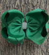 FOREST GREEN DOUBLE LAYER RHINESTONE HAIR BOWS 6.5" WIDE 5PCS/$10.00 BW-587- S