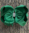 FOREST GREEN DOUBLE LAYER RHINESTONE HAIR BOWS 6.5" WIDE 5PCS/$10.00 BW-587- S