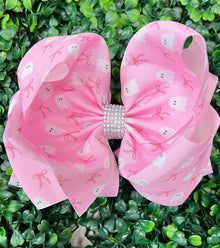  6.5" Wide ghost printed on pink double layer hair bows. 4PCS/$10.00 BW-DSG-B243