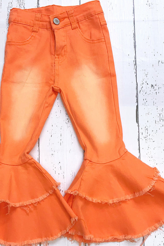 ORANGE DOUBLE LAYER DENIM BELL PANTS.  KISSY-2020-18JEA