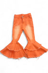 ORANGE DOUBLE LAYER DENIM BELL PANTS.  KISSY-2020-18JEA