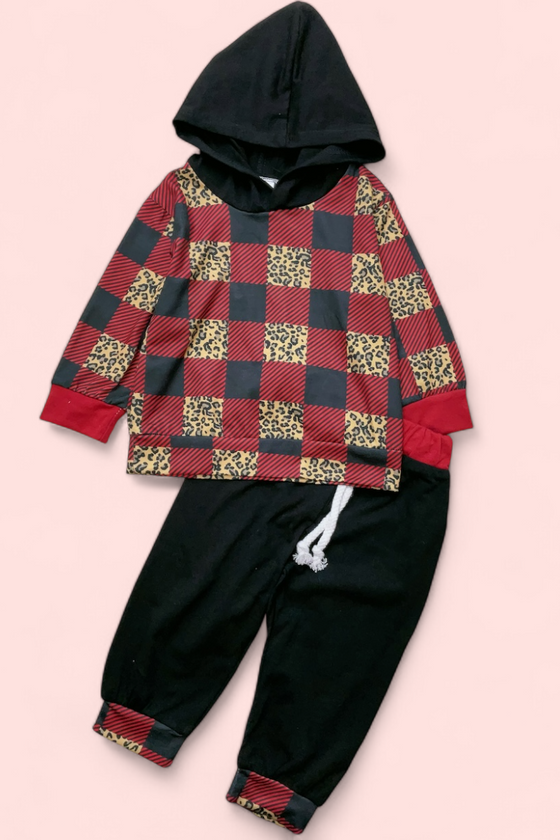 Multi-Printed Checkered hoodie sweatshirt & pants.   LC-PJ-2115690-amy