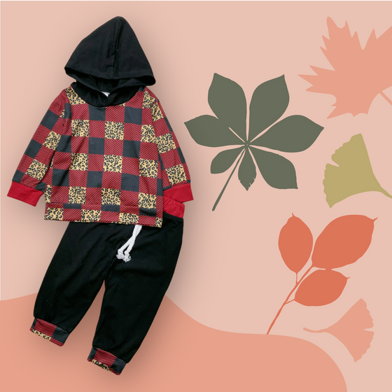 Multi-Printed Checkered hoodie sweatshirt & pants.   LC-PJ-2115690-amy