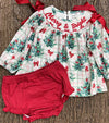 "Oh Christmas tree" Christmas tree printed tunic and red bloomers. RPG65133 AMY