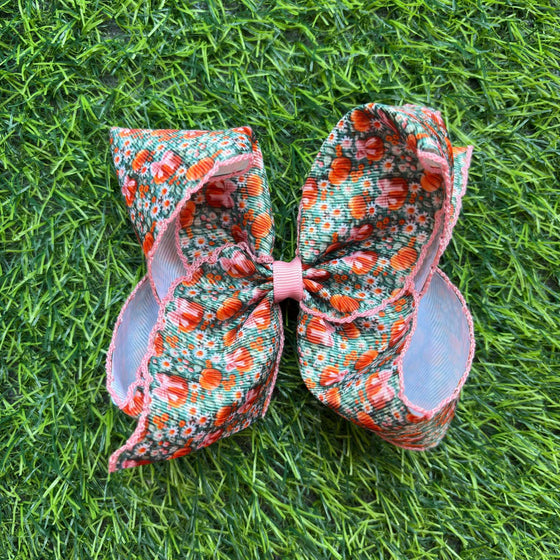 5" 3d pumpkin printed moon stitch hair bows. 4pcs/$10.50 BW-DSG-B246