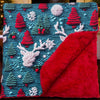 Red nose reindeer on green Christmas baby blanket.