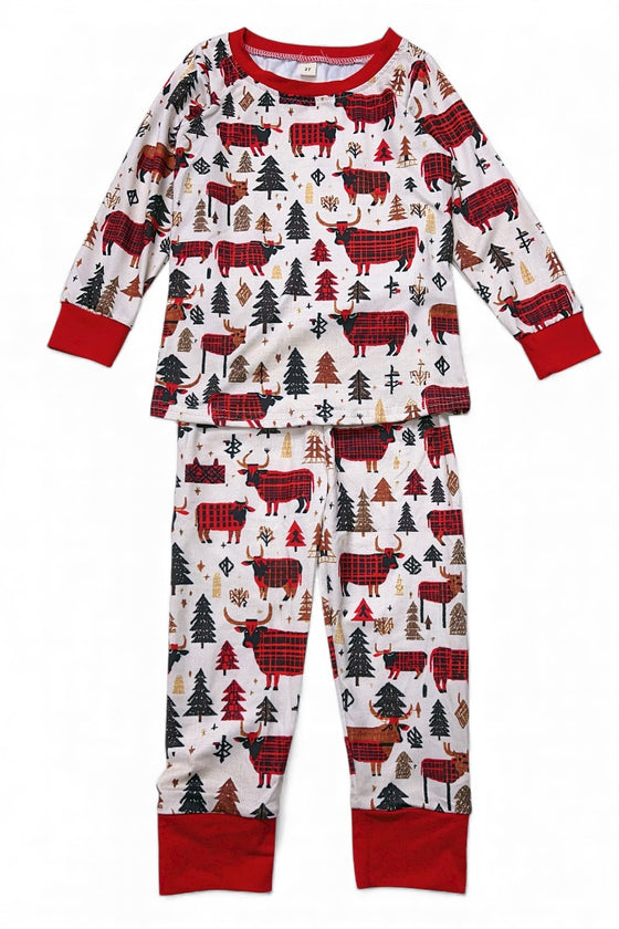 Plaid bull printed pajama set. BLP080711-AMY