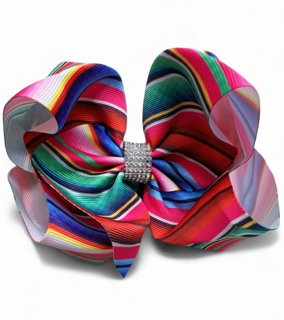 Multi-printed double layer hair bows w/rhinestones. 4PCS/$10.00