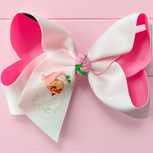  6.5" Santa printed on white 2 tone hair bow. 4PCS/$10.00  BW-DSG-10B2