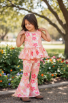 Cute floral tunic with ruffle hem & pants. OFG60141 JEAN