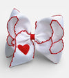 5" Embroidered heart valentines hair bows. 3pcs/$12.00