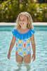 Blue & white stripe multi-printed swimsuit. SWG60119 SOL