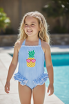Blue & white stripe swimsuit w/ printed pineapple. SWG60086 JEAN