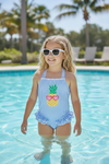 Blue & white stripe swimsuit w/ printed pineapple. SWG60086 JEAN