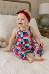 Girls multi- printed patriotic halter patch romper.SR031202-SOL