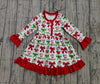 Red bow & Christmas character printed dress with ruffle hem. GLD0423-7-SOL