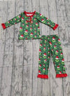 Green gingham Christmas character pajamas.  GLP0423-2-Jean