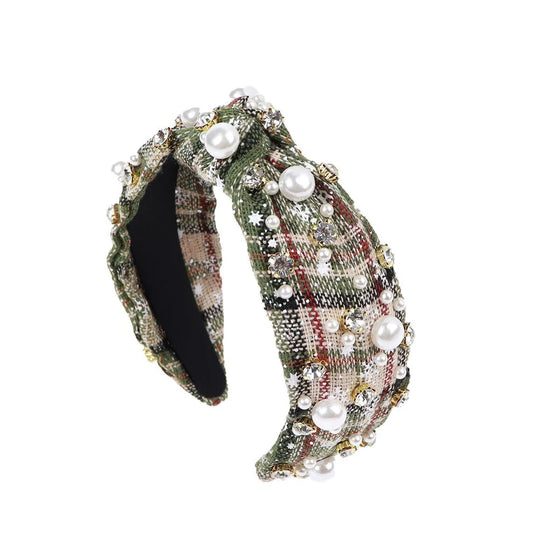 Christmas plaid pearls & stone headbands available in 3 prints. (3pcs/$12.75)